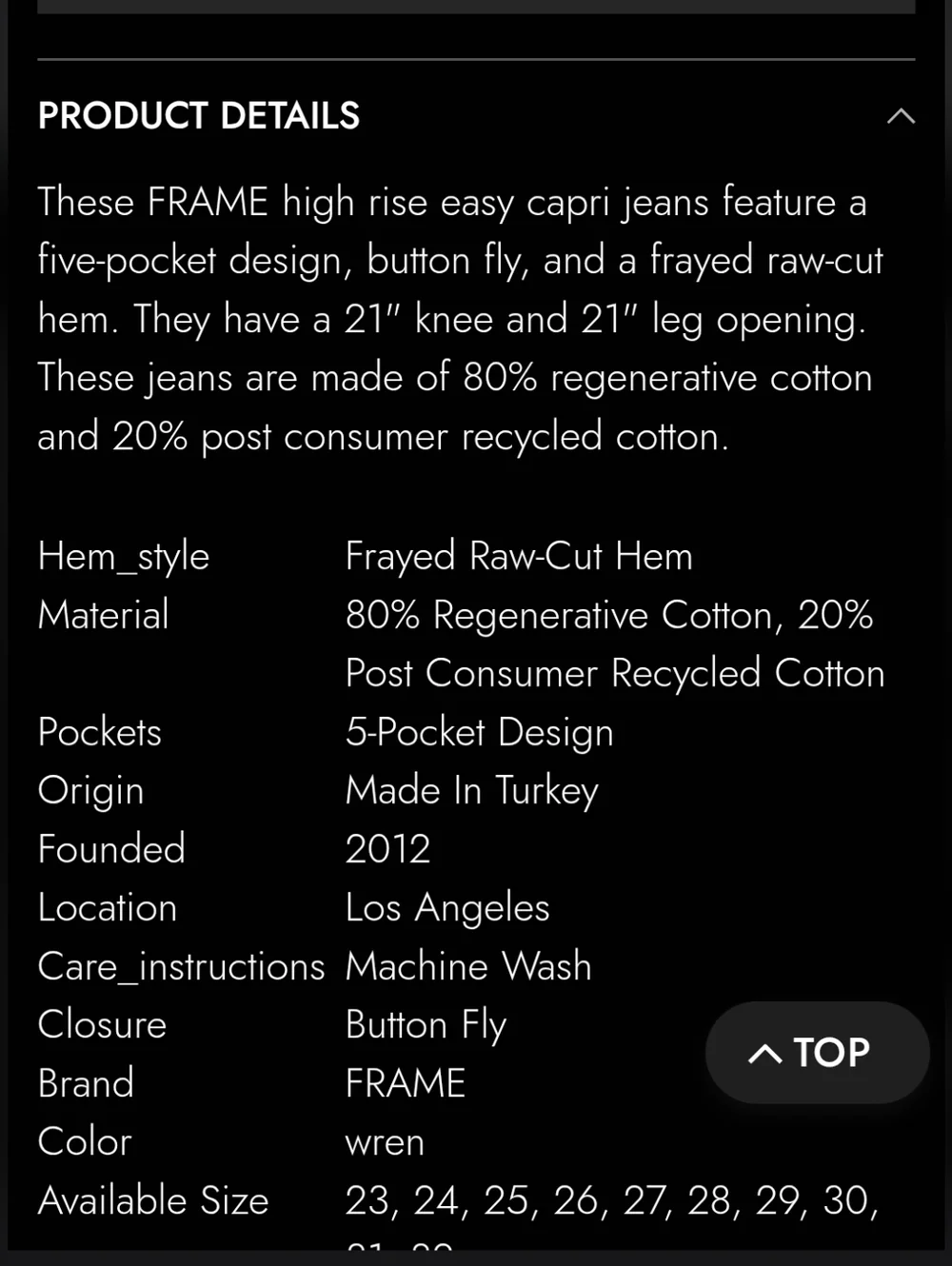 Frame Easy Capri Denim Dark Blue‎ High-Rise Wide Crop Jeans